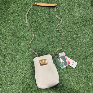 NWT Valentina White Pebbled Leather Crossbody Gold Chain Strap